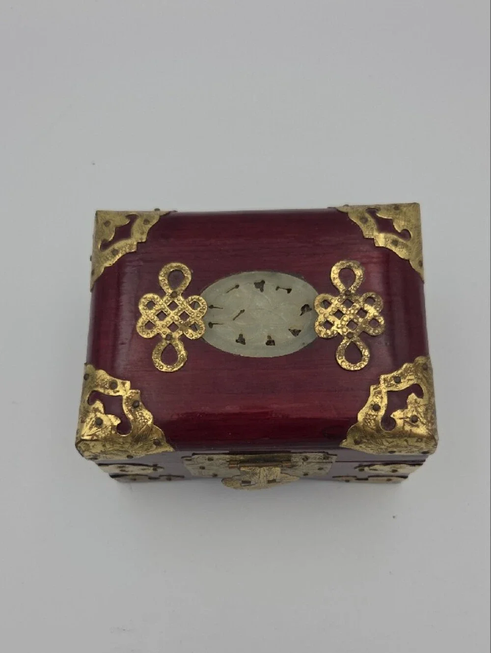 Ornate Red Decorative Jewelry Box with Brass Accents